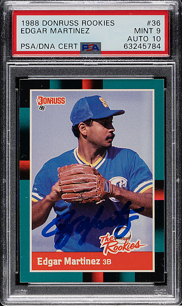 Signed 1988 Donruss Rookies #36 Edgar Martinez Rookie PSA MINT 9 with GEM MINT 10 Signature