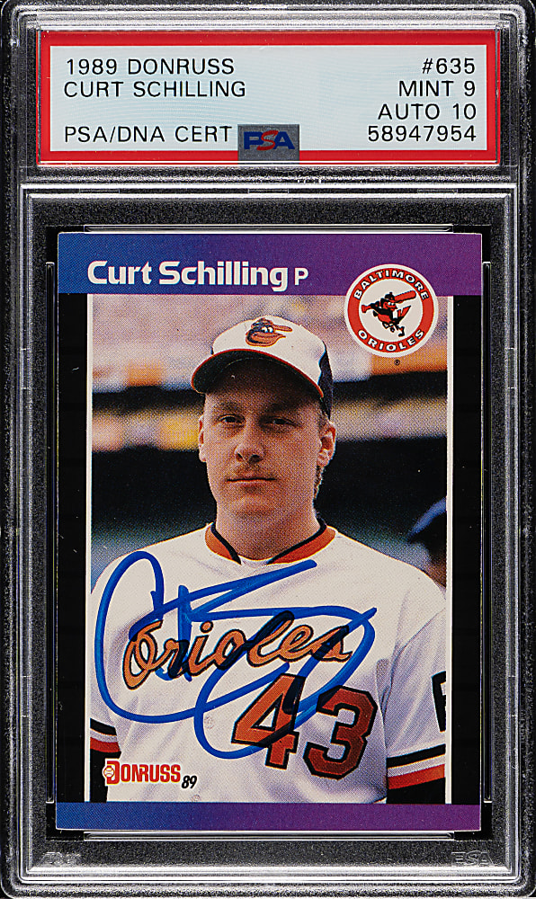 Signed 1989 Donruss #635 Curt Schilling Rookie PSA MINT 9 with GEM MINT 10 Signature