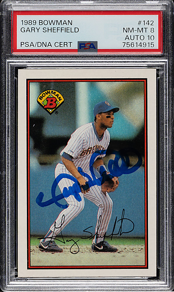 Signed 1989 Bowman #142 Gary Sheffield Rookie PSA NM-MT 8 with GEM MINT 10 Signature