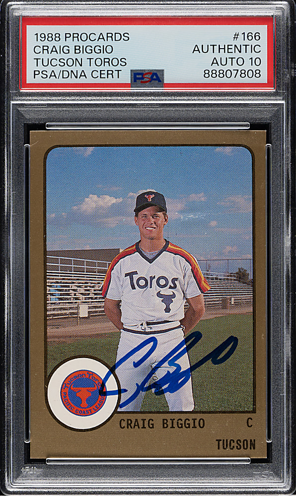 Signed 1988 ProCards Tucson Toros #166 Craig Biggio Pre-Rookie PSA/DNA GEM MINT 10