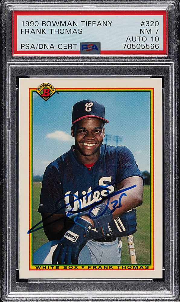 Signed 1990 Bowman Tiffany #320 Frank Thomas Rookie PSA NM 7 with GEM MINT 10 Signature