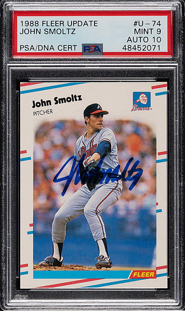 Signed 1988 Fleer Update #U-74 John Smoltz Rookie PSA MINT 9 with GEM MINT 10 Signature