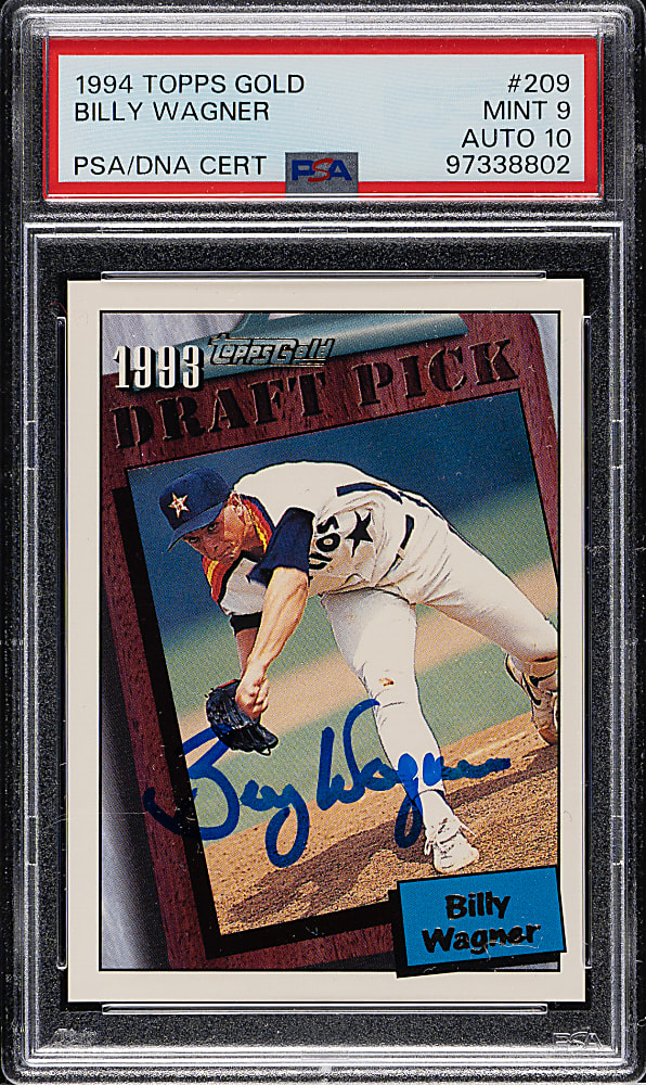 Signed 1994 Topps Gold #209 Billy Wagner Rookie PSA MINT 9 with GEM MINT 10 Signature