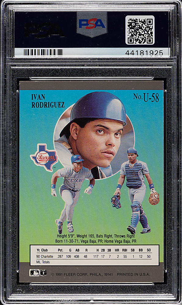 Signed 1991 Ultra Update #U-58 Ivan Rodriguez Rookie PSA/DNA GEM MINT 10