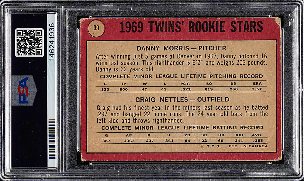 Signed 1969 O-Pee-Chee #99 Graig Nettles Rookie No Black Loop PSA/DNA GEM MINT 10 - "1981 ALCS MVP" Inscription