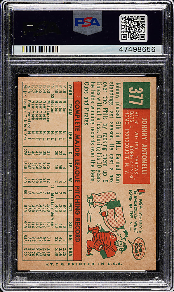 1959 Topps #377 Johnny Antonelli PSA NM-MT 8