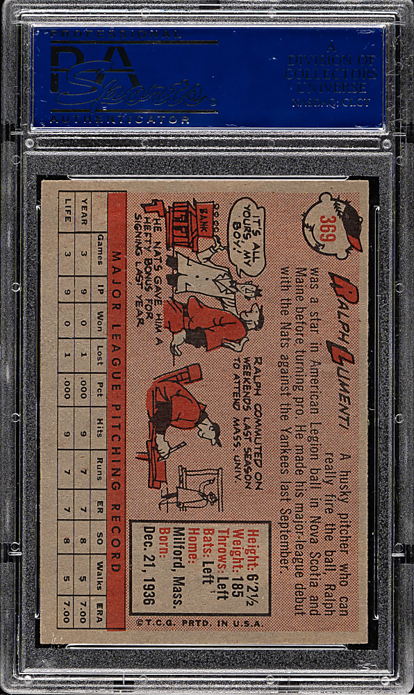 1958 Topps #369 Ralph Lumenti PSA NM-MT 8