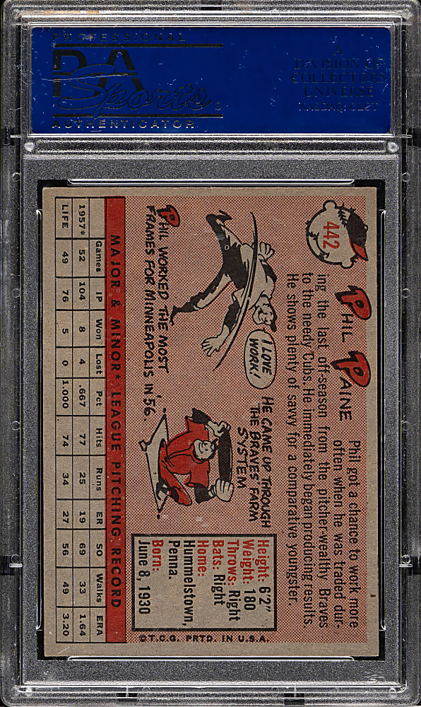 1958 Topps #442 Phil Paine PSA NM-MT 8