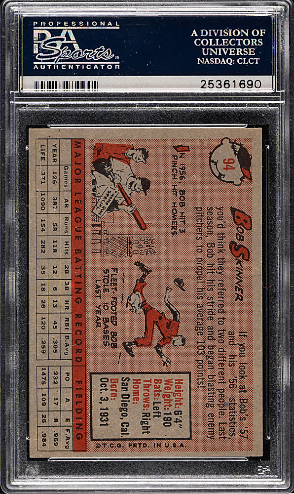 1958 Topps #94 Bob Skinner PSA NM-MT 8