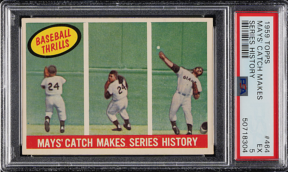 1959 Topps #464 Willie Mays' Catch Makes Series History PSA EX 5