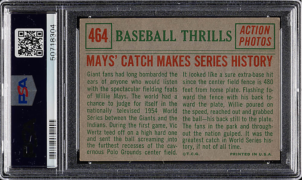 1959 Topps #464 Willie Mays' Catch Makes Series History PSA EX 5