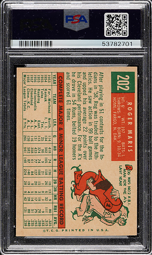1959 Topps #202 Roger Maris PSA VG-EX 4