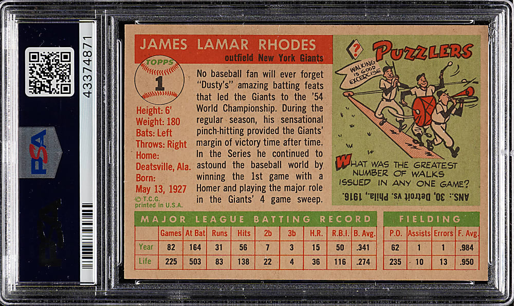 1955 Topps #1 Dusty Rhodes PSA NM 7