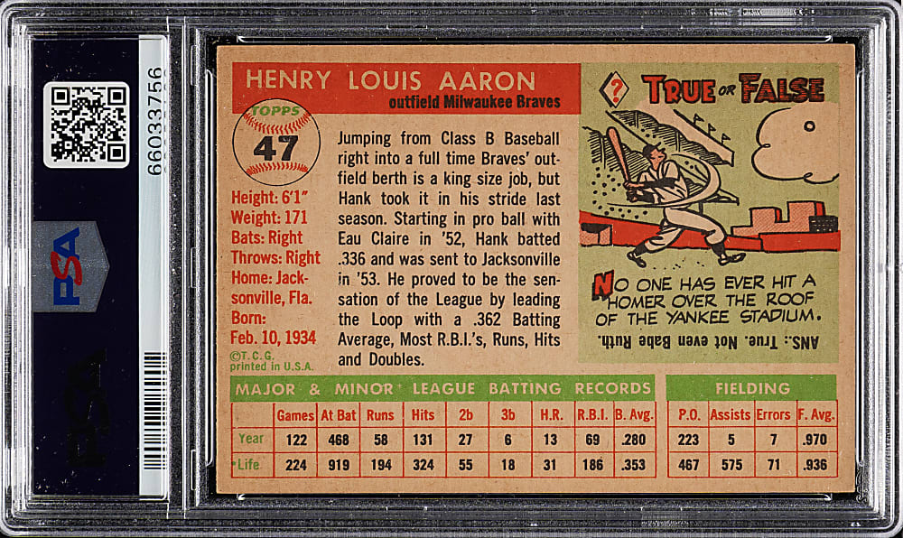 1955 Topps #47 Hank Aaron PSA EX-MT 6
