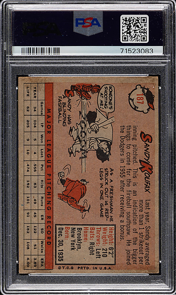 1958 Topps #187 Sandy Koufax PSA VG-EX+ 4.5