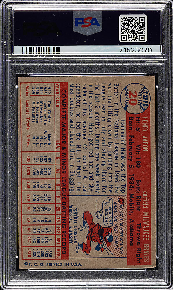 1957 Topps #20 Hank Aaron PSA VG-EX 4