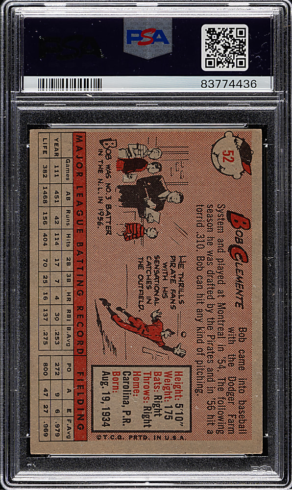 1958 Topps #52 Roberto Clemente PSA EX+ 5.5