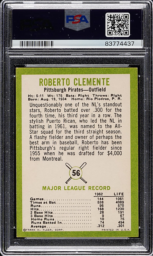 1963 Fleer #56 Roberto Clemente PSA NM 7