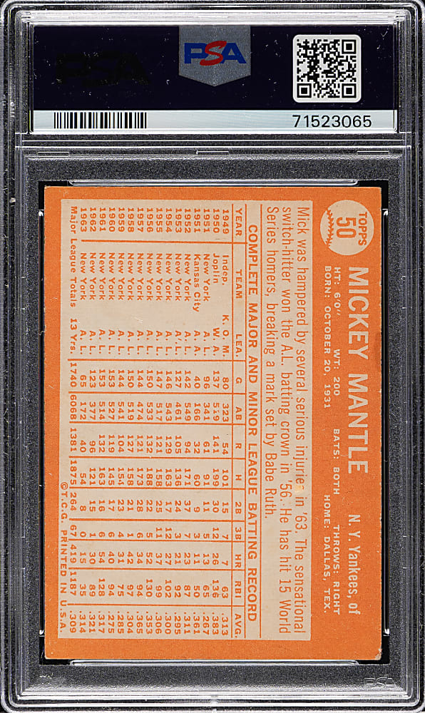 1964 Topps #50 Mickey Mantle PSA EX 5