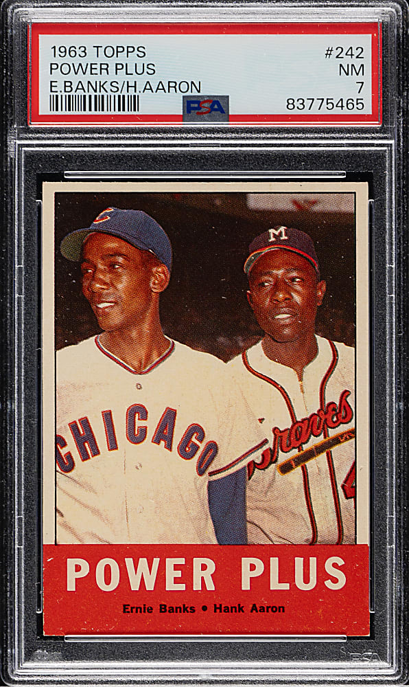 1963 Topps #242 Power Plus with Hank Aaron and Ernie Banks PSA NM 7