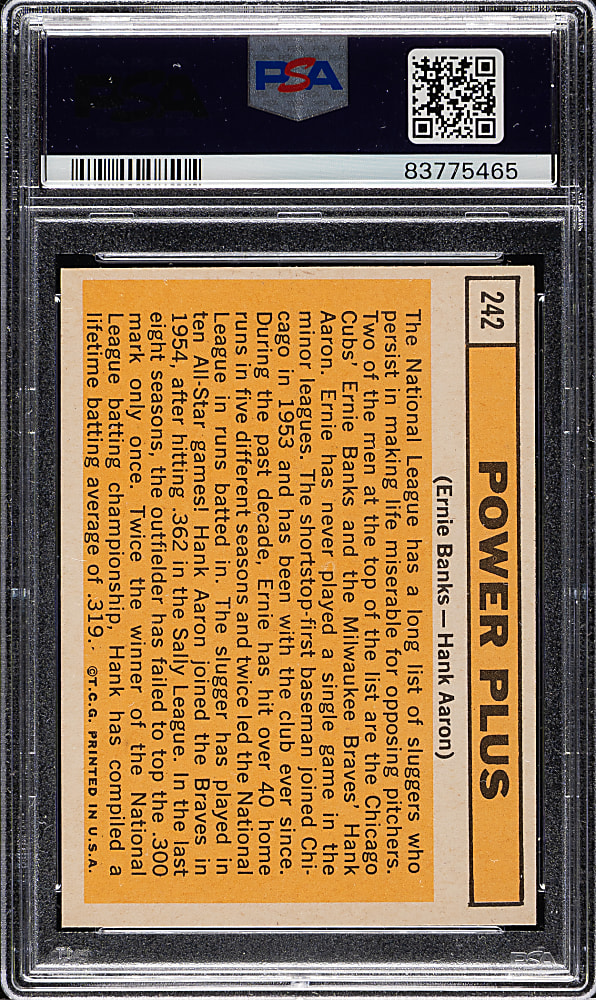 1963 Topps #242 Power Plus with Hank Aaron and Ernie Banks PSA NM 7