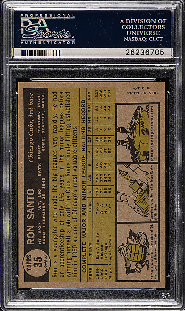 1961 Topps #35 Ron Santo Rookie PSA NM-MT 8