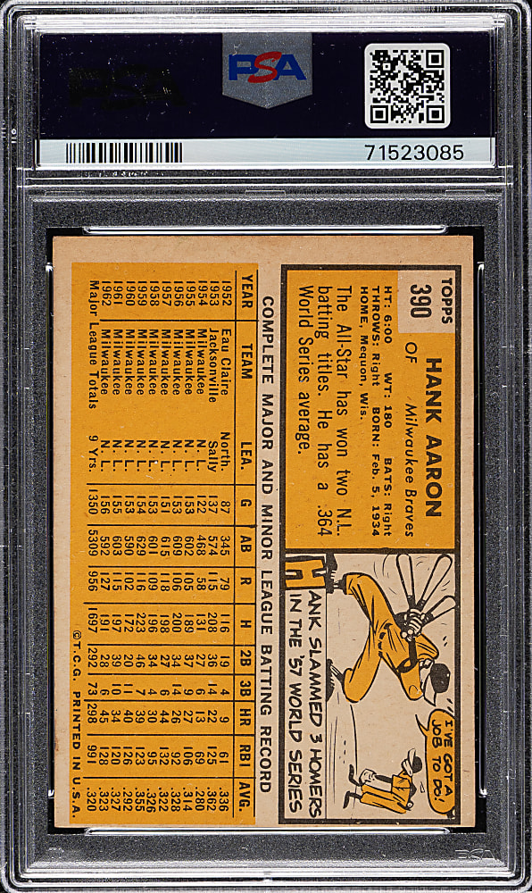 1963 Topps #390 Hank Aaron PSA EX 5