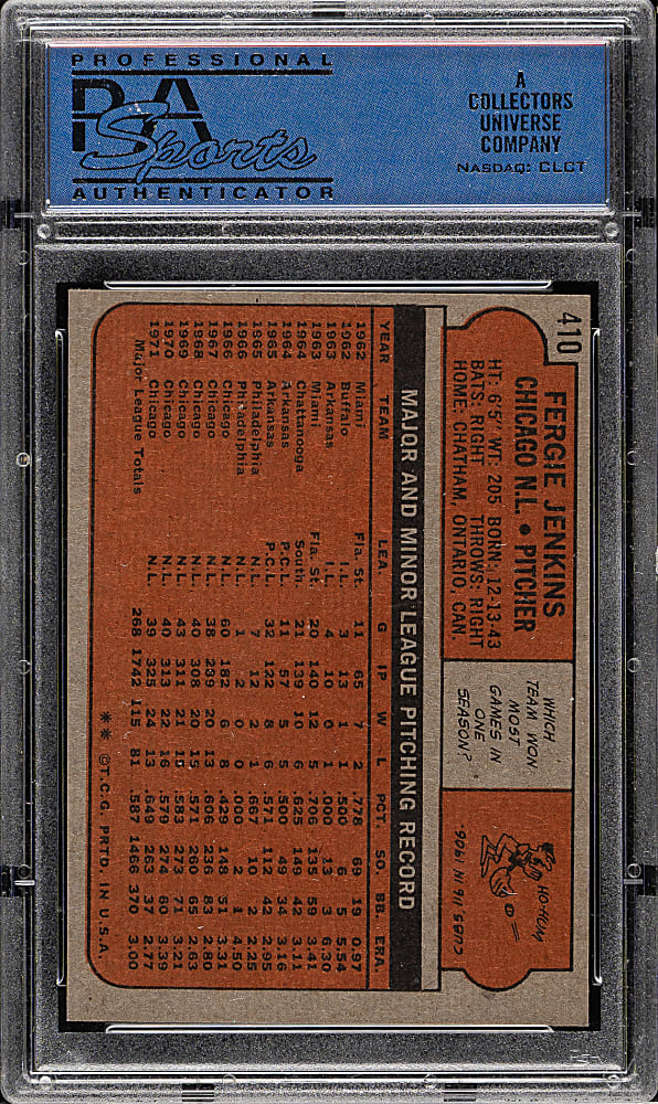 1972 Topps #410 Fergie Jenkins PSA MINT 9