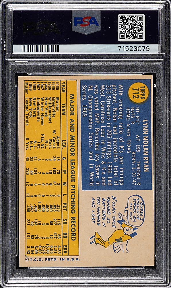 1970 Topps #712 Nolan Ryan PSA NM 7