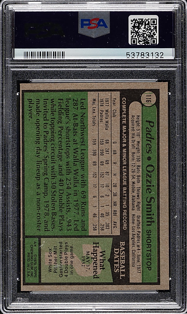 1979 Topps #116 Ozzie Smith PSA NM 7