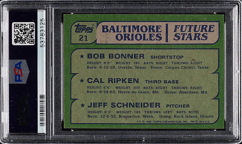 1982 Topps #21 Cal Ripken Jr. Rookie PSA MINT 9
