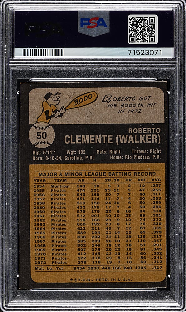1973 Topps #50 Roberto Clemente PSA EX 5