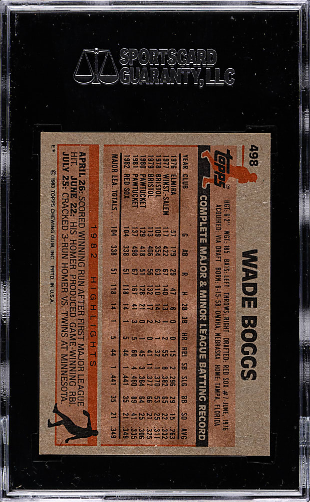 1983 Topps #498 Wade Boggs Rookie SGC MINT 96