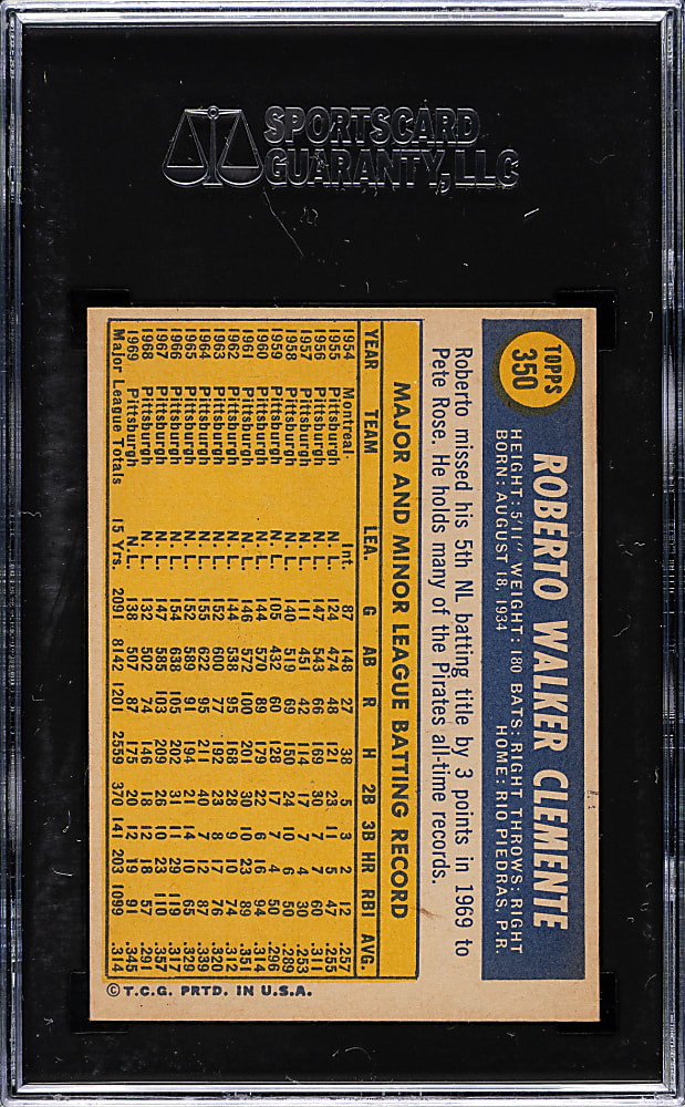 1970 Topps #350 Roberto Clemente SGC EX/NM 6
