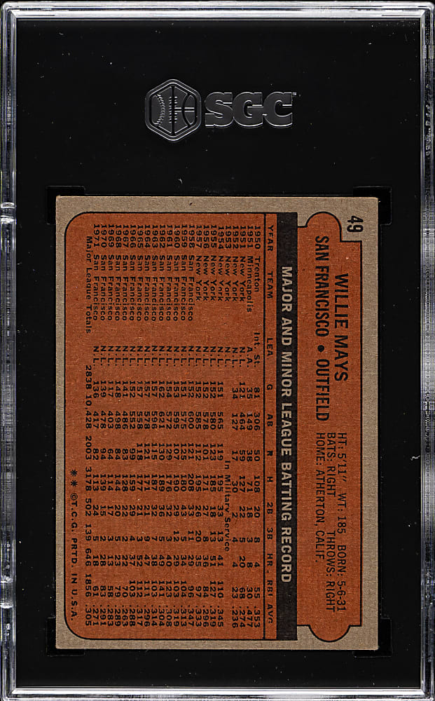 1972 Topps #49 Willie Mays SGC EX 5
