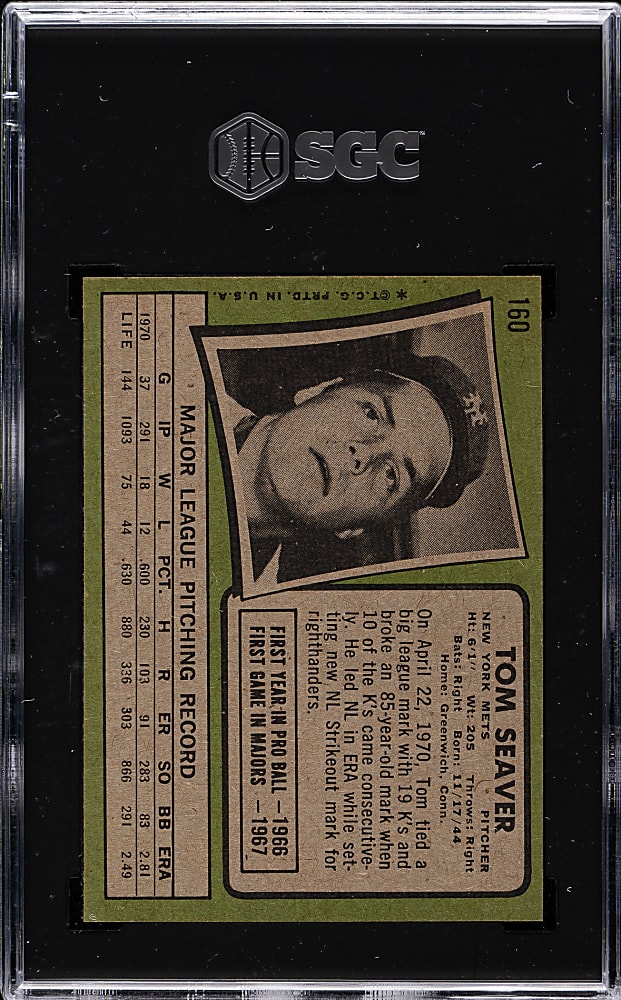 1971 Topps #160 Tom Seaver SGC NM+ 7.5