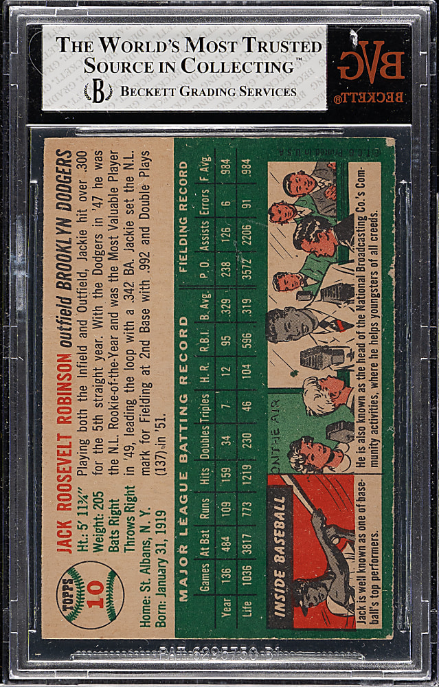 1954 Topps #10 Jackie Robinson BVG VG 3
