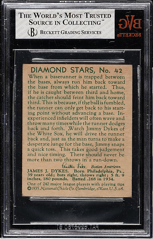1934-1936 R327 Diamond Stars #42 Jimmy Dykes BVG NM 7