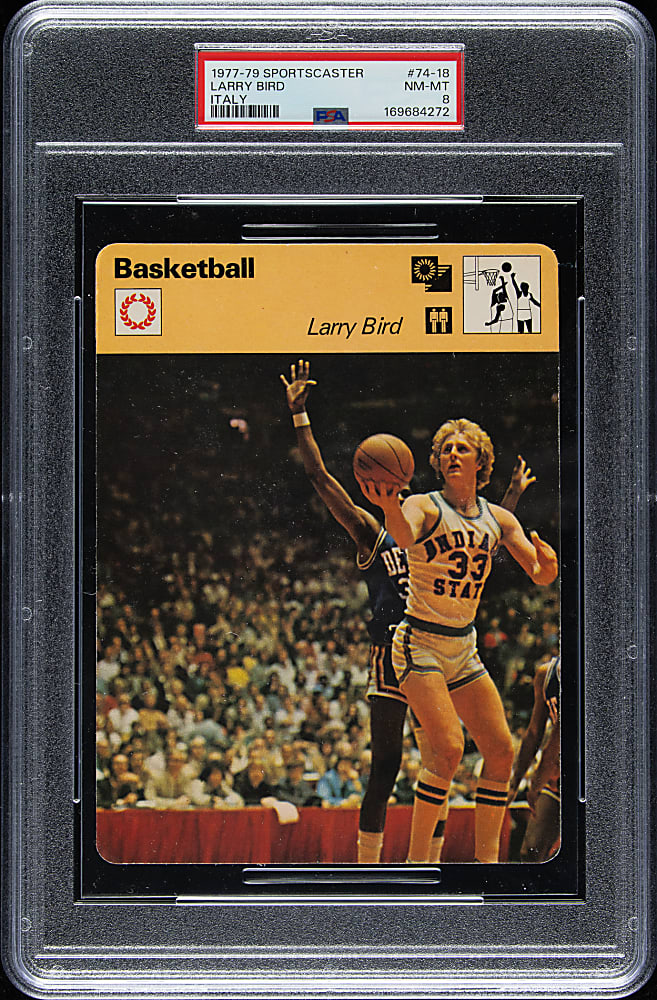 1977-1979 Sportscaster Italy Basketball #74-18 Larry Bird Rookie PSA NM-MT 8