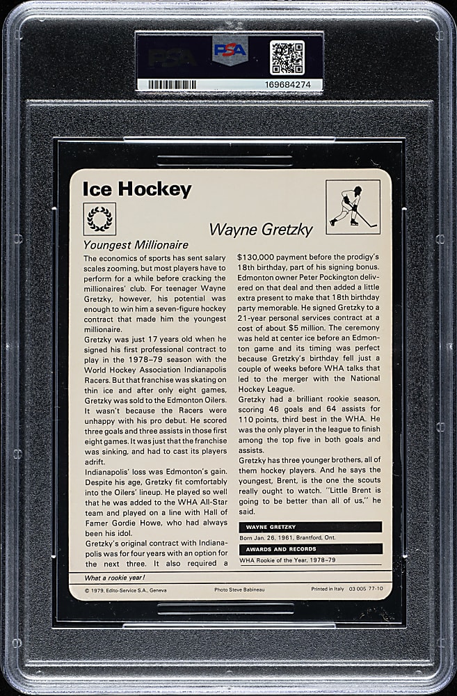1977-1979 Sportscaster Italy Hockey #77-10 Wayne Gretzky Rookie PSA NM-MT 8