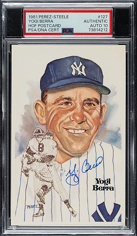 Signed 1981 Perez-Steele Hall of Fame Postcard Yogi Berra PSA/DNA GEM MINT 10