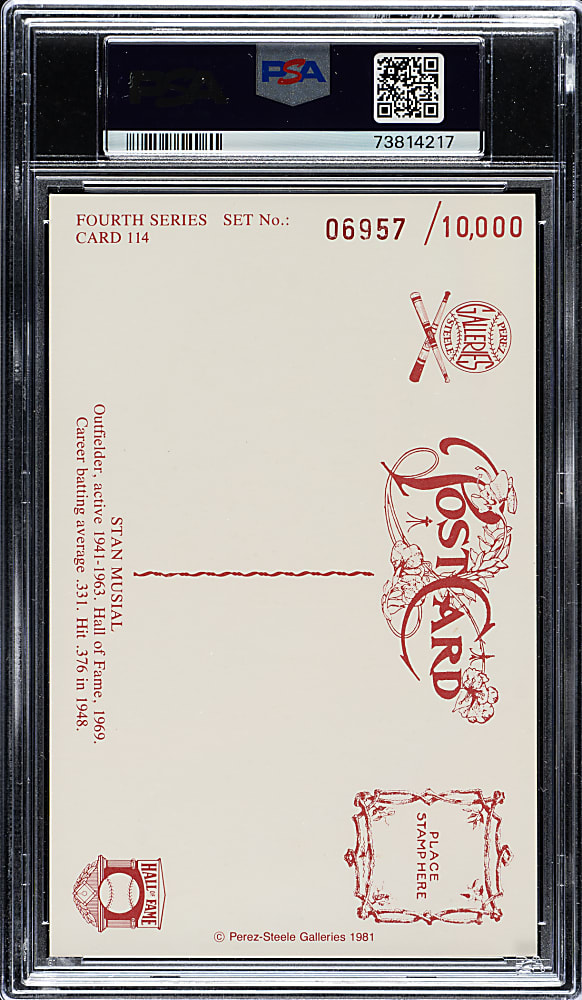 Signed 1981 Perez-Steele Hall of Fame Postcard Stan Musial PSA/DNA GEM MINT 10