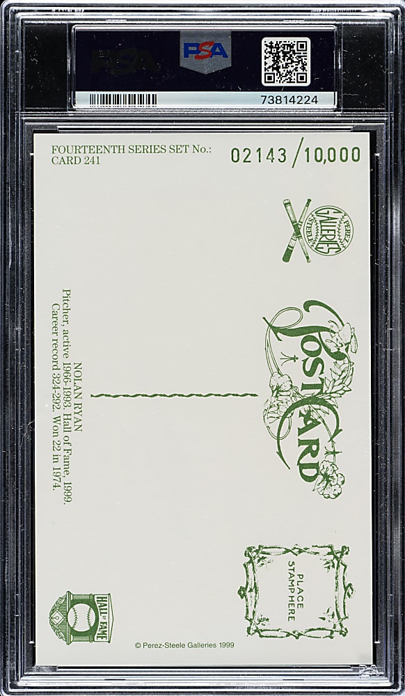Signed 1981 Perez-Steele Hall of Fame Postcard Nolan Ryan PSA/DNA GEM MINT 10