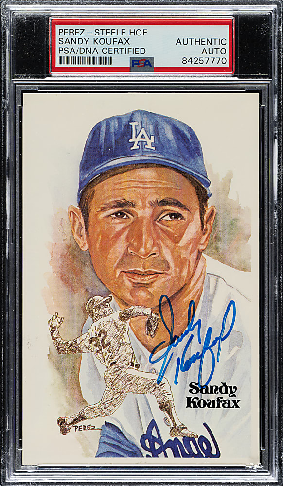 Signed 1981 Perez-Steele Hall of Fame Postcard Sandy Koufax - PSA/DNA