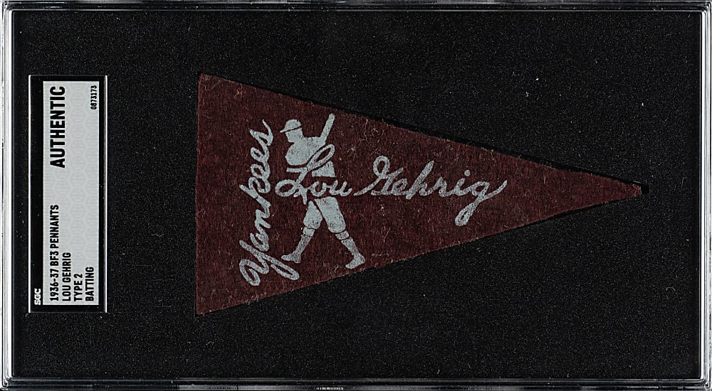 1936-1937 BF3 Felt Pennant Type 2 Lou Gehrig Batting SGC Authentic