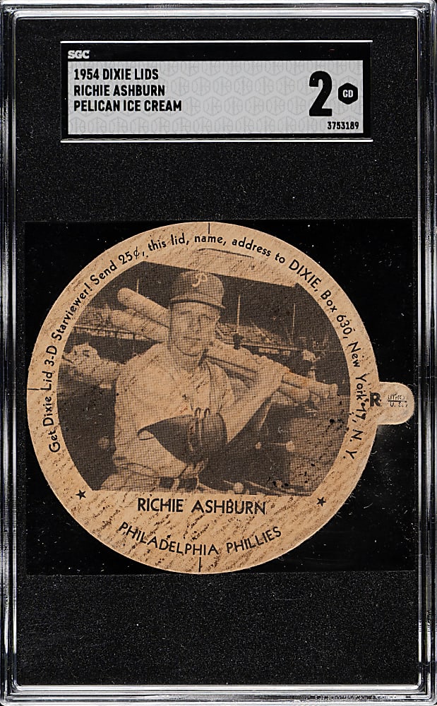 1954 Dixie Lids Richie Asburn SGC GOOD 2 - Pelican Ice Cream