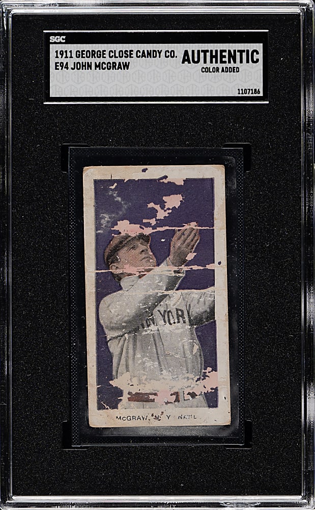1911 E94 George Close Candy John McGraw SGC Authentic - Purple Background