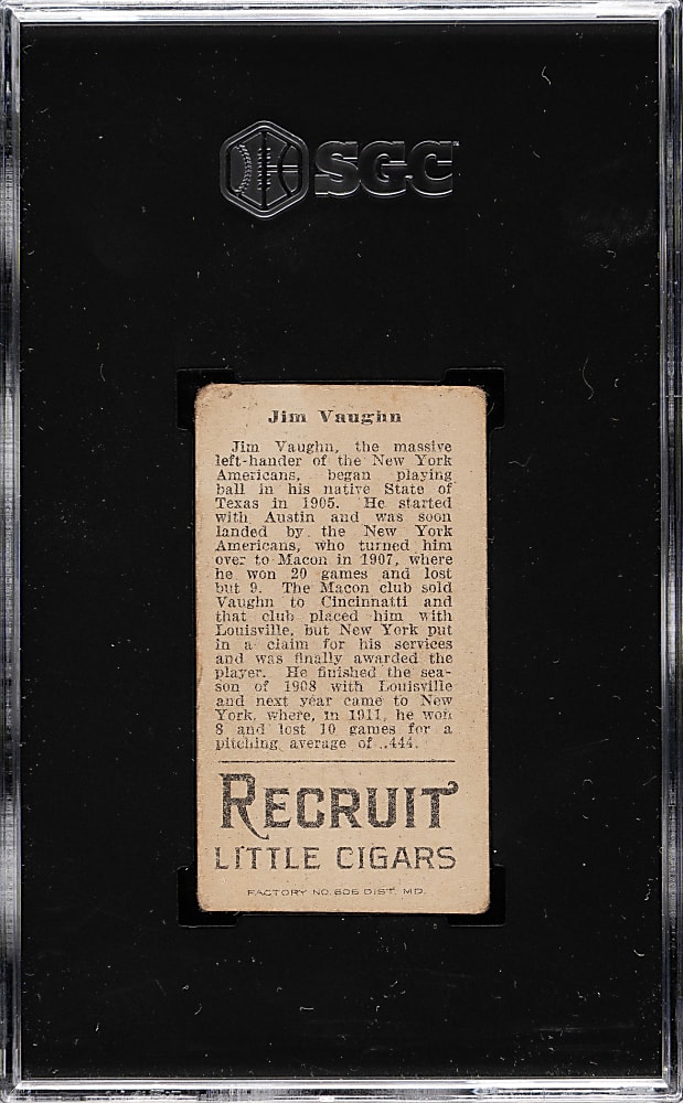 1912 T207 Brown Background Jim Vaughn SGC POOR 1