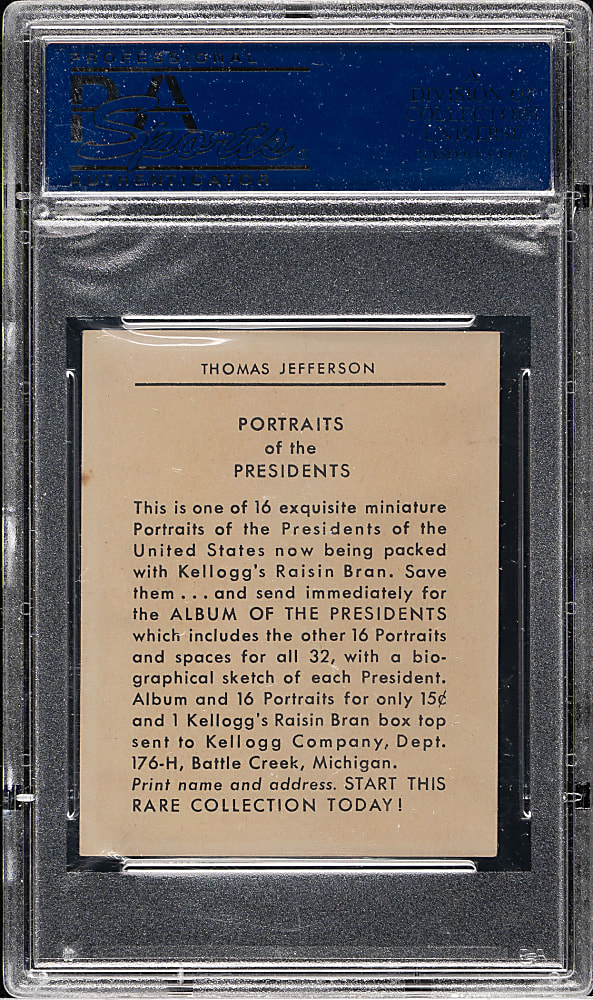 1946 Kellogg's "Portraits of the Presidents" #3 Thomas Jefferson PSA EX 5