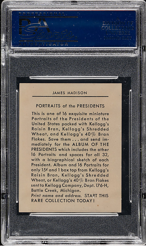 1946 Kellogg's "Portraits of the Presidents" #4 James Madison PSA EX 5